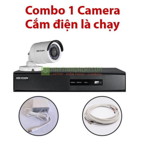 Trọn bộ 1 Camera DS-2CE16C0T-IR + Đầu ghi hình HIKVISION, có sẵn phụ kiện, cắm điện là chạy