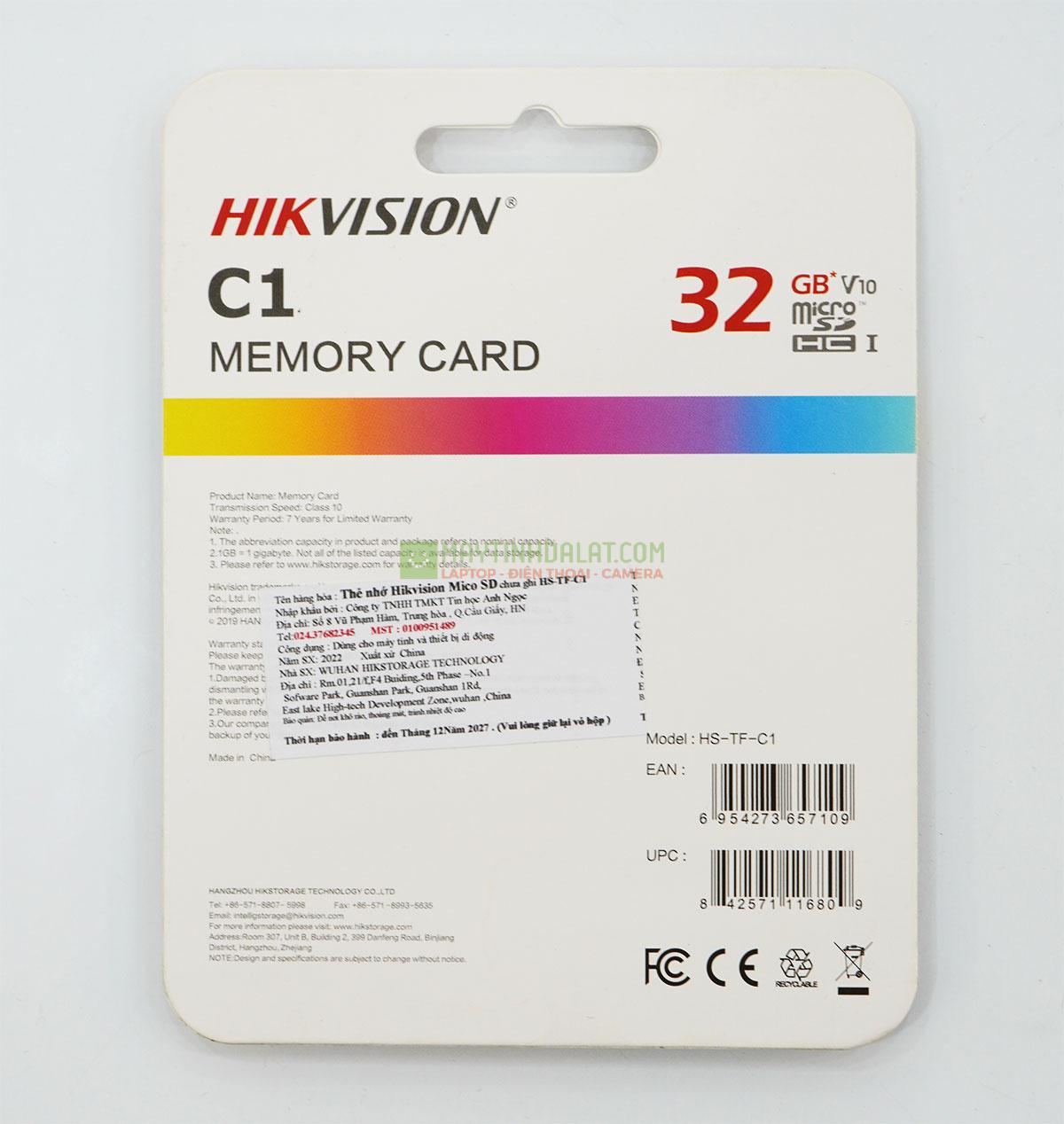 Thẻ nhớ HIKVISION Mirco SD 32GB 92MB/s chuyên ghi hình cho camera